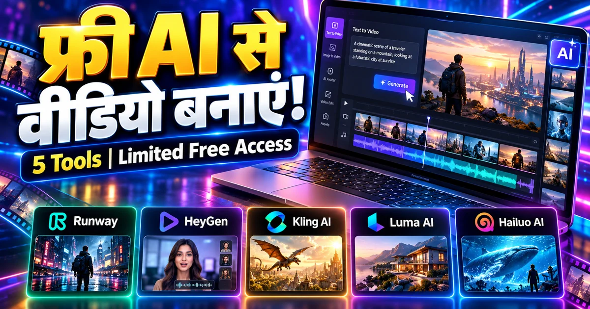 Free AI से video बनाने के 5 tools - Runway, HeyGen, Kling AI